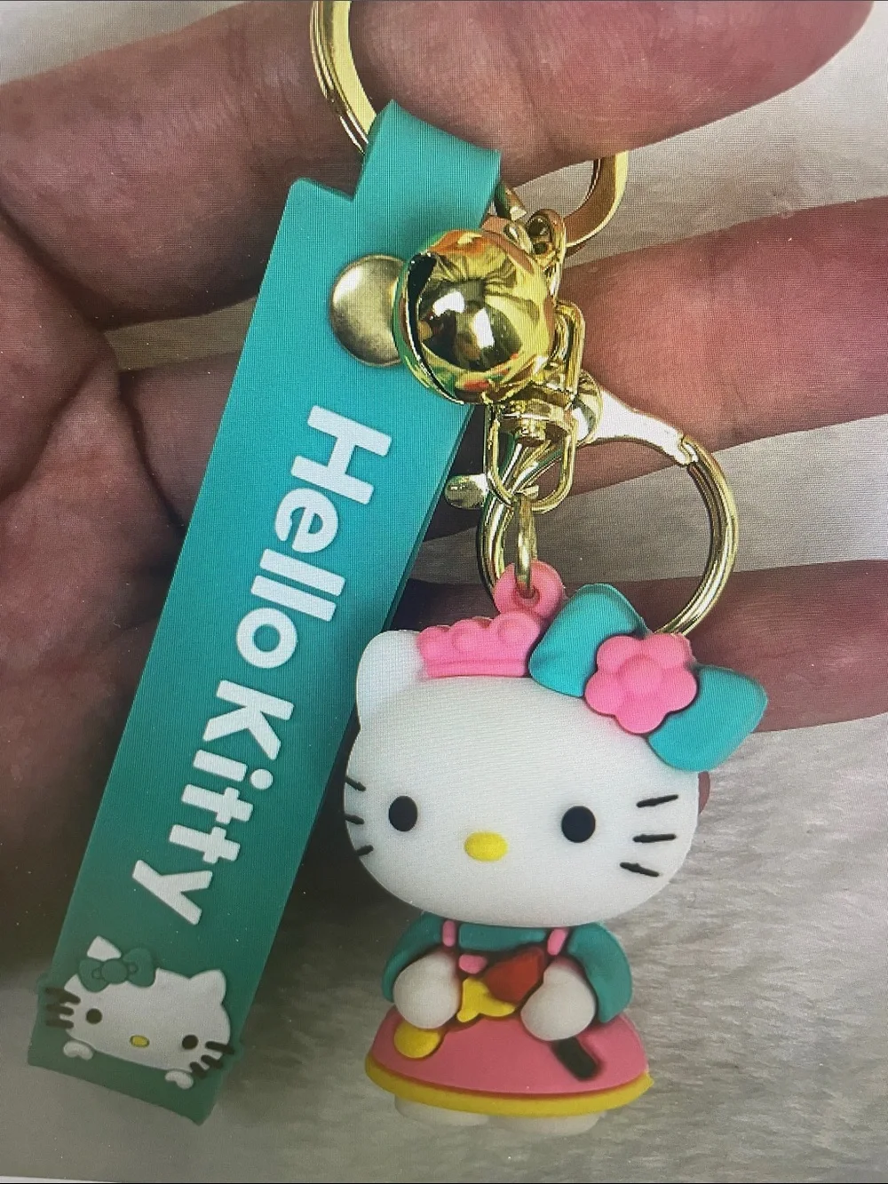 Hello Kitty Teal & Pink Silicone Strap Keychain